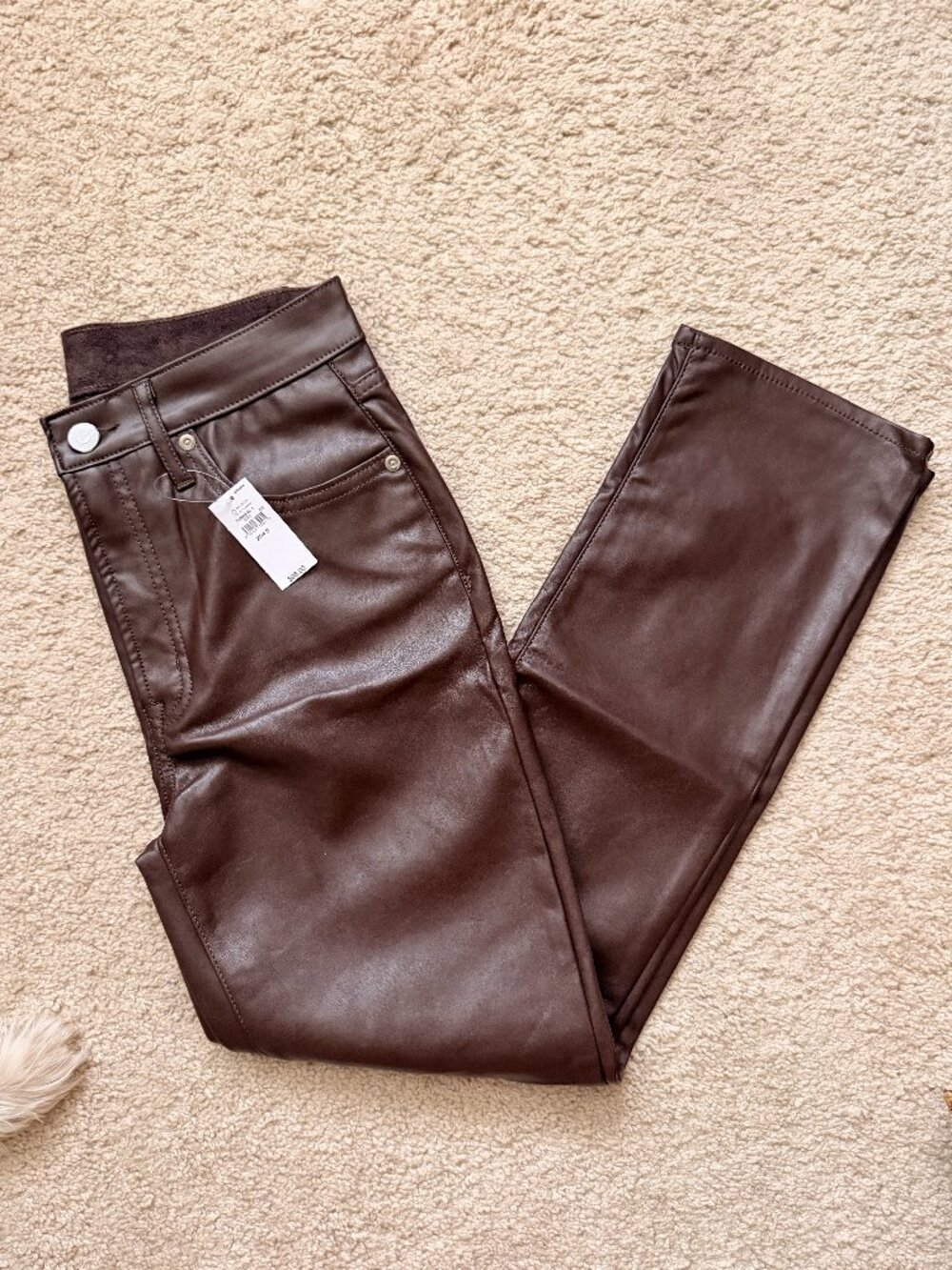GAP Vintage Slim High Rise Burgundy Red Faux Leather Pants Size 27 4 Short